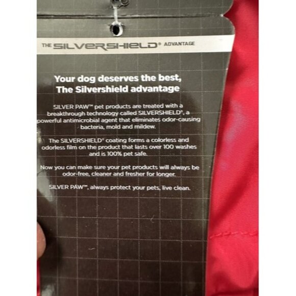 silver paw dog Red Rain Coat Size Medium Full Zip Bungee Cord Eliminate Mold - Picture 12 of 15